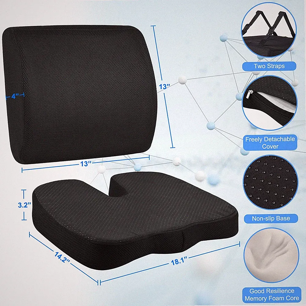 1-Seat Cushion/Lumbar Support Pillow With Adjustable Strap-Chair Cushions