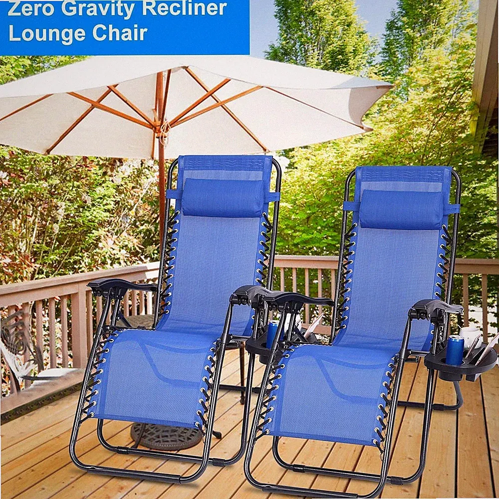 2-Pack Kocaso Folding Zero Gravity Lounge Chair NAVY BLUE COLOR Heavy Duty Beach