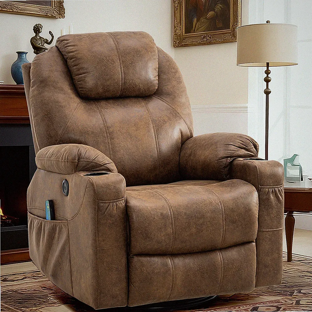 360° Swivel Rocker Recliner Chair Manual Swivel Massage Lounge Chair with Heat