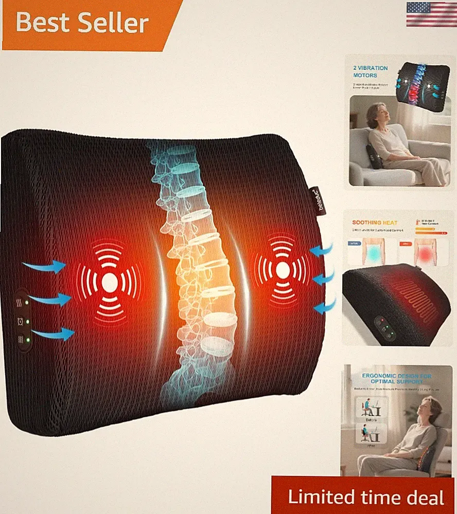 Adjustable Lumbar Pillow with Heat and Vibration - Perfect for Home and Office