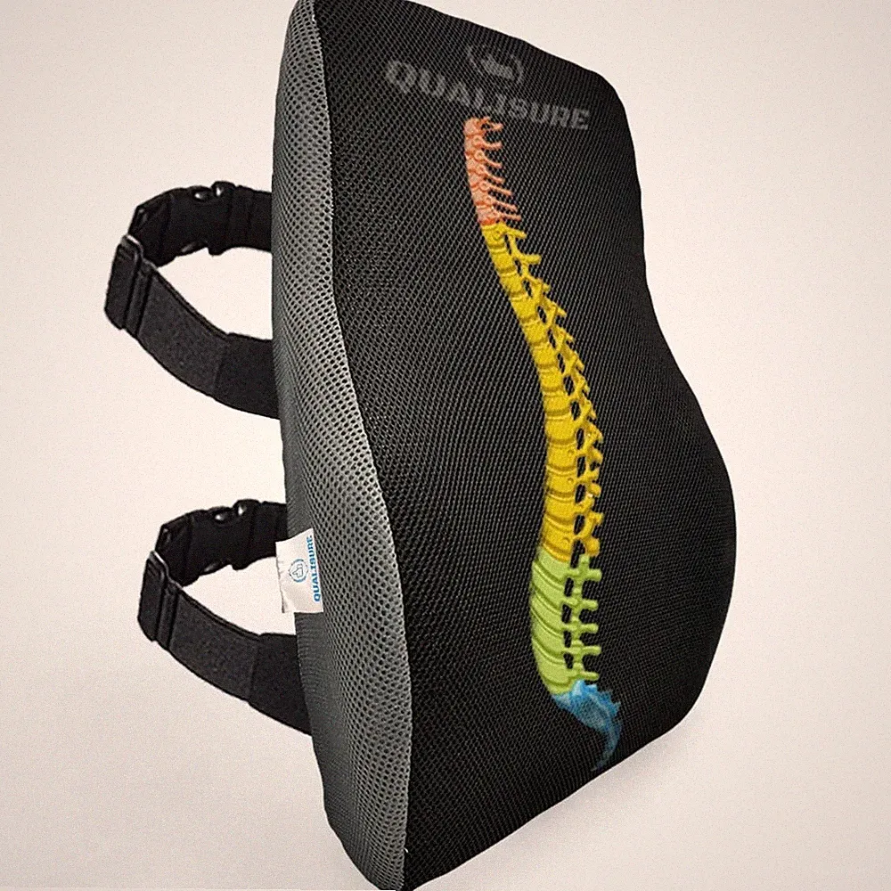 Back Lumbar Support Pillow For Office computer Chair Driving Seat- greyblack