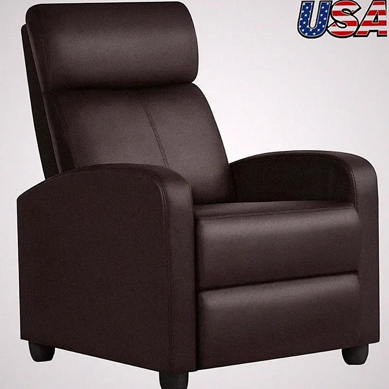 Faux Leather Push Back Recliner Chair Lumbar Support 3 Reclining Positions Seat