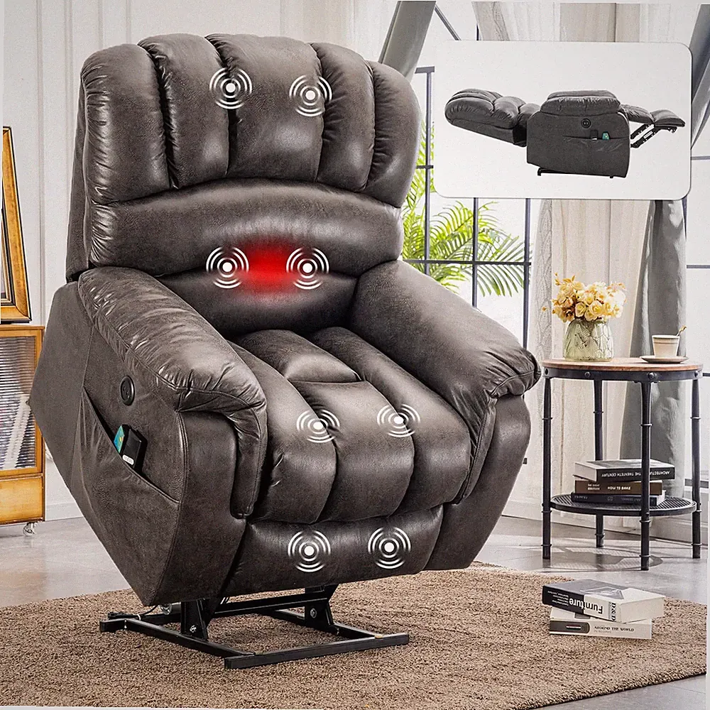 Large Dual Motor Lay Flat Recliner Electric Lift Chair Recliners w/ Heat Massage