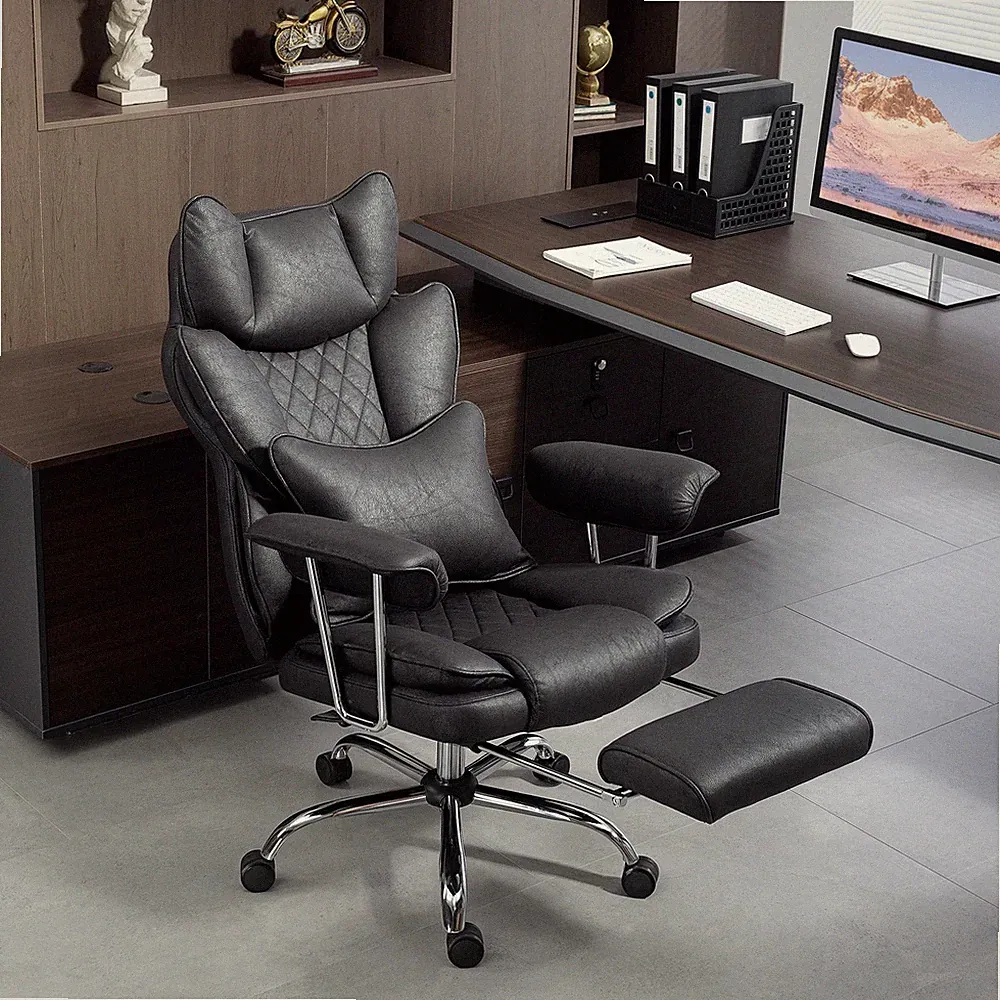 Leathaire Reclining Office Chair With Lumbar Support Pillow - Black