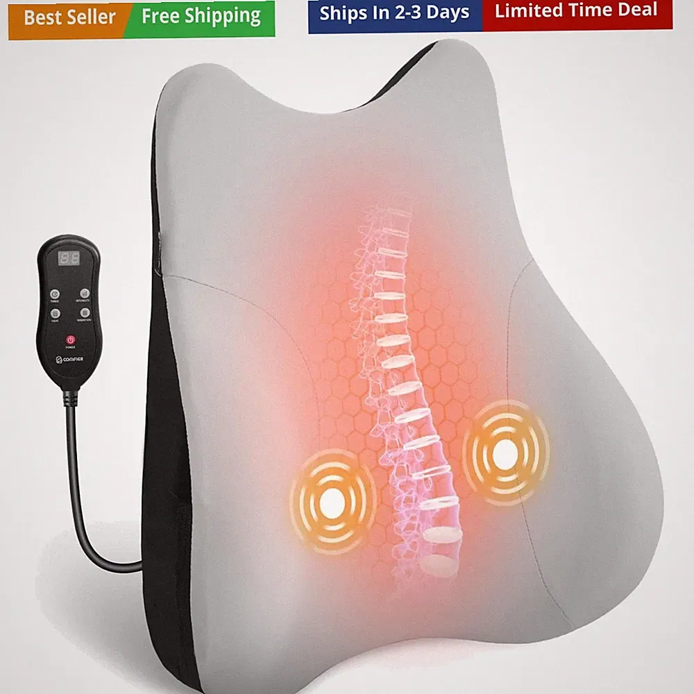 Lumbar Support Pillow for Office Chair, Heated Back Support Pillow with 3 Vib...