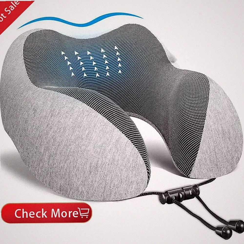 Memory Foam Travel Neck Pillow - Cooling Breathable Mesh - Ergonomic Support