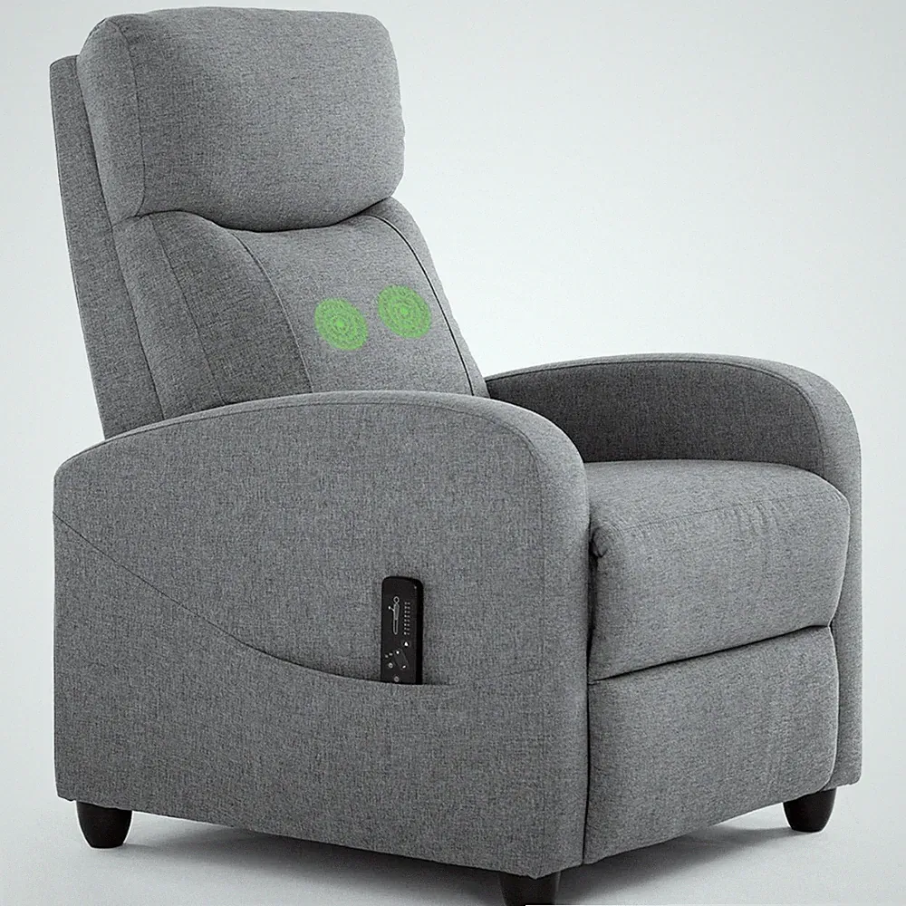 Recliner Chair with Massage and Lumbar Support, Small Fabric Home Theater Seatin