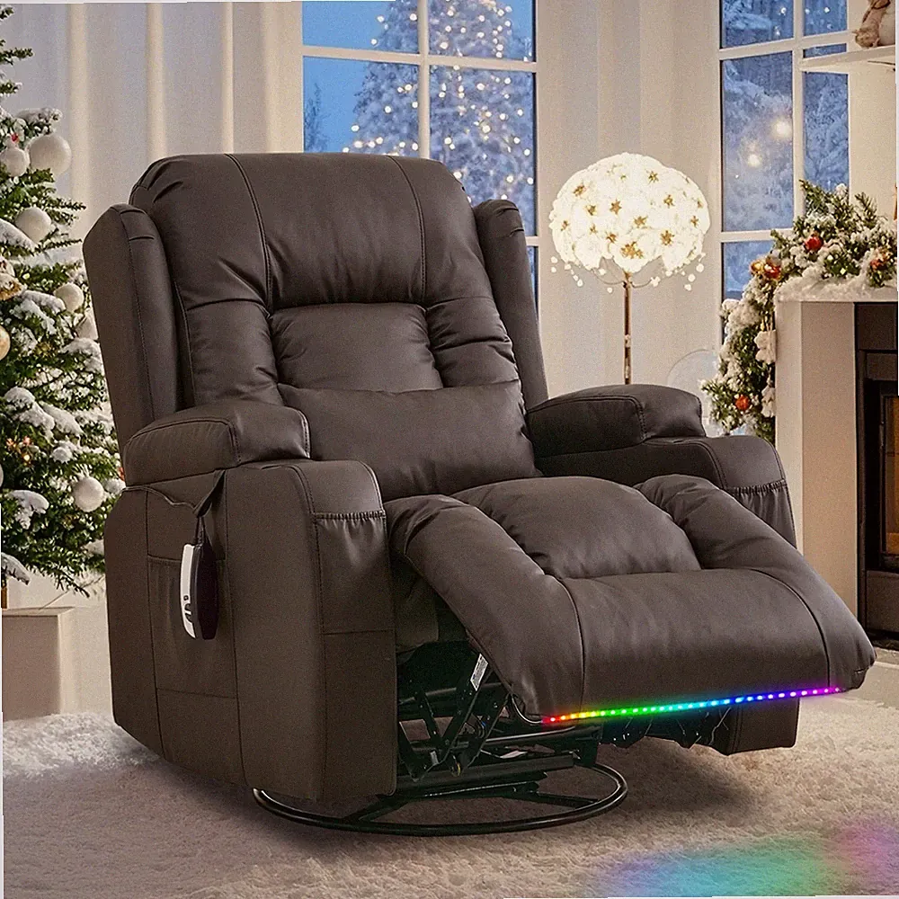SnyFivv Power Swivel Rocker Recliner Chair with Massage&Heat LED Light/USB Port